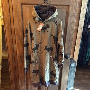 Moose Print Hooded Poncho